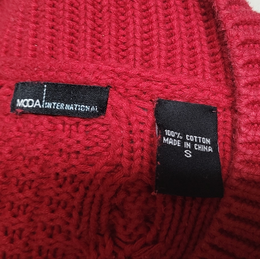 Moda International Vintage 90s Solid Dark Red Ribbed Cable Knit V-neck Sweater S - Picture 10 of 10